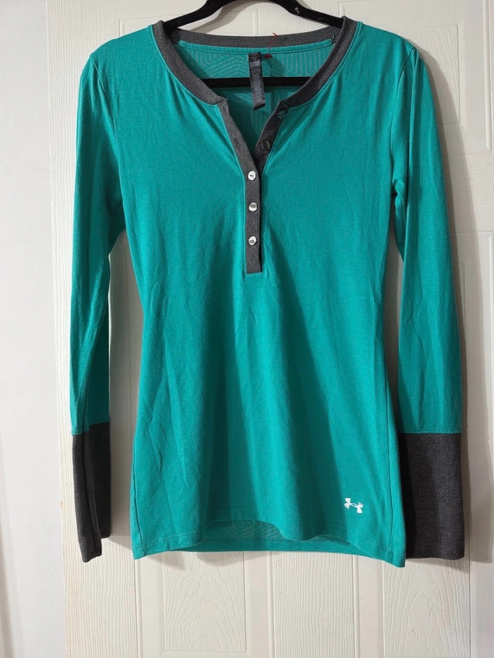 Under Armour Teal Long-Sleeve Henley with Dark Gray Trim